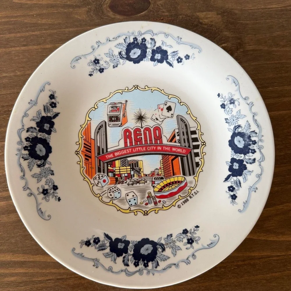 Vintage Reno Nevada Souvenir Decorative Plate Casino Dice Poker Retro Wall Plate